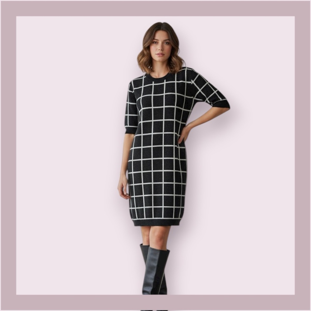 Mirumi Black And White Crew Neck Sweater Dress